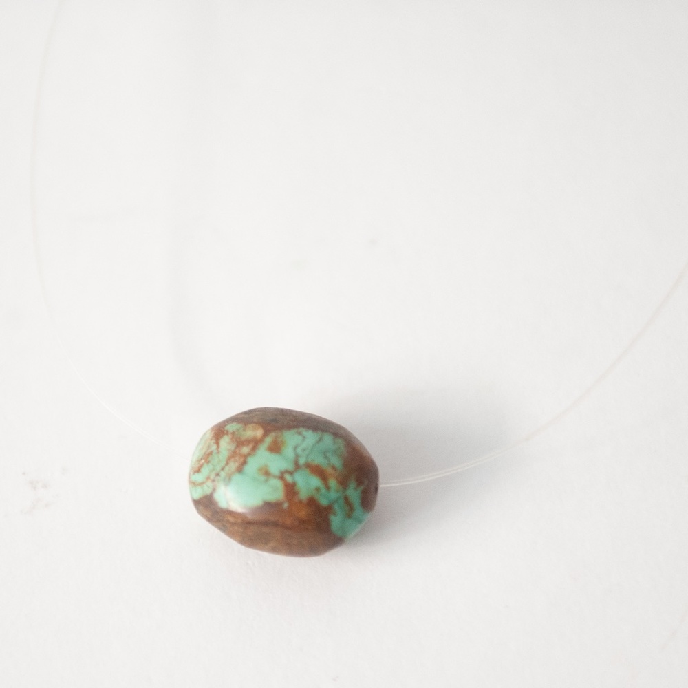 Y2K 2000s Choker Necklace | Invisible Clear Line Turquoise Stone - Picture 4 of 5
